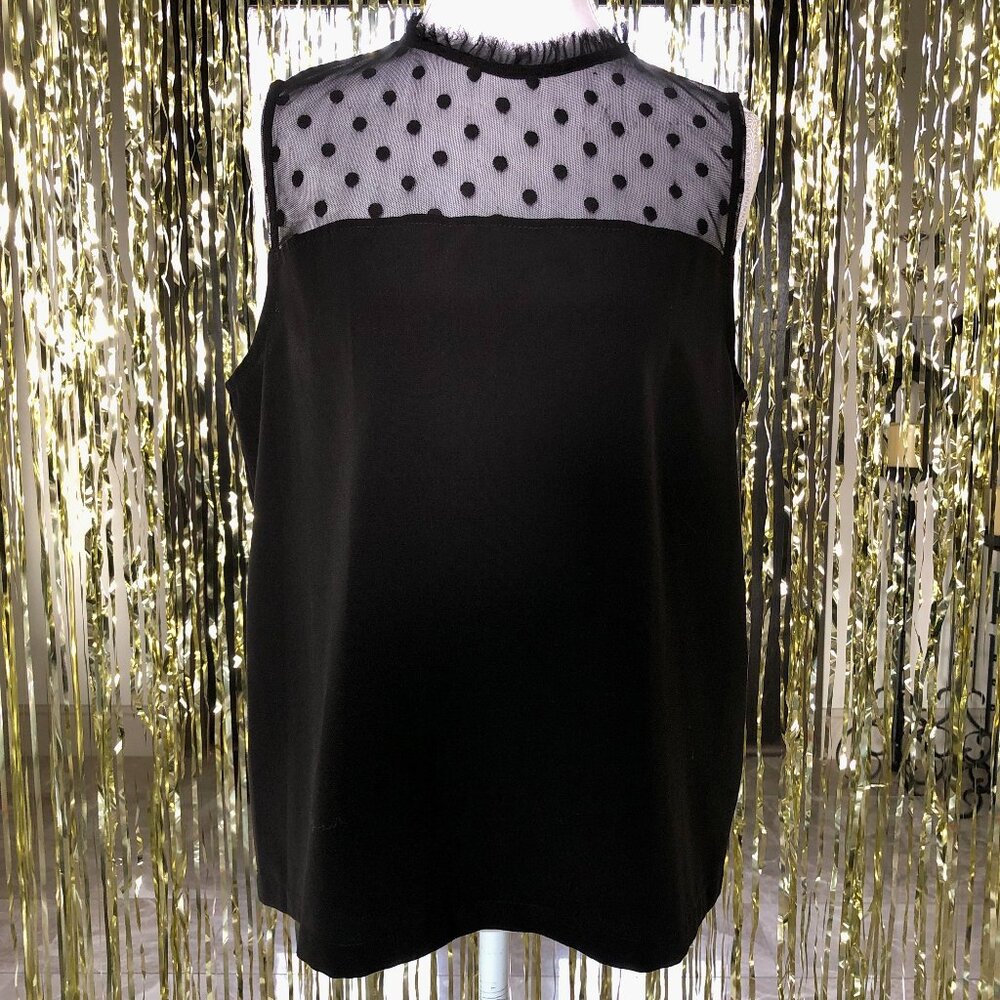 Black Sleeveless Polka Dot Sheer Mesh Yoke Top Forever 21 Size Medium Elegant